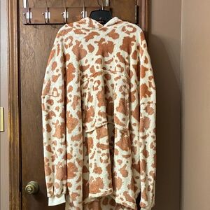 Simply Southern Cream and Brown Cow Print Hooded Wrap- OS